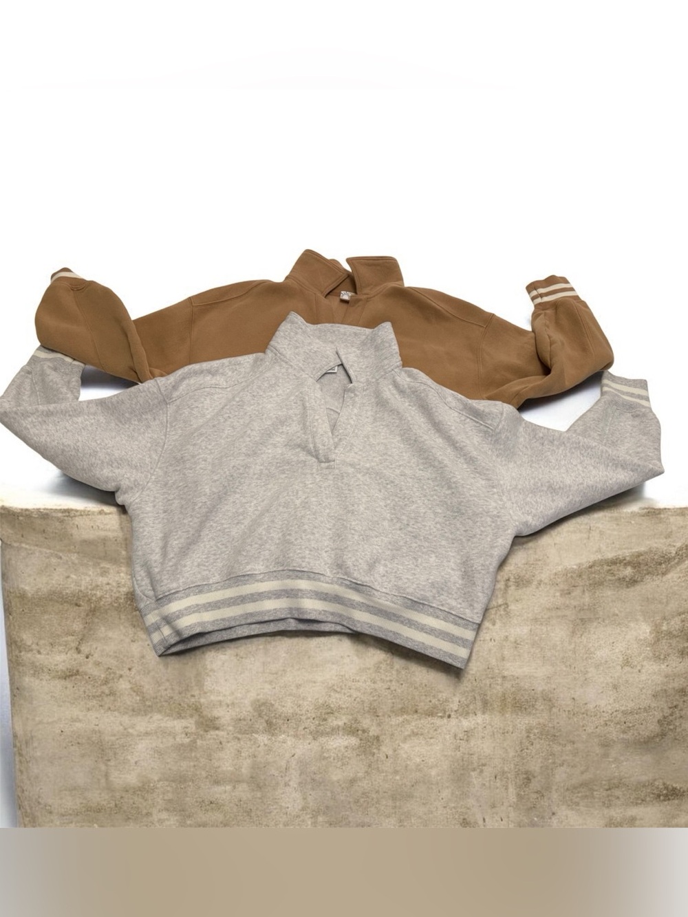 2pk-Women’s Quarter-Zip Pullover Sweater - Gray and Tan